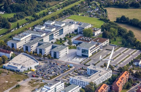 Aerial view, Hamm-Lippstadt University of Applied Sciences and the construction site at SCI:Q