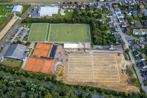 Aerial view, construction site at the Hammer SC sports facility between Hubert-Westermeier-Straße