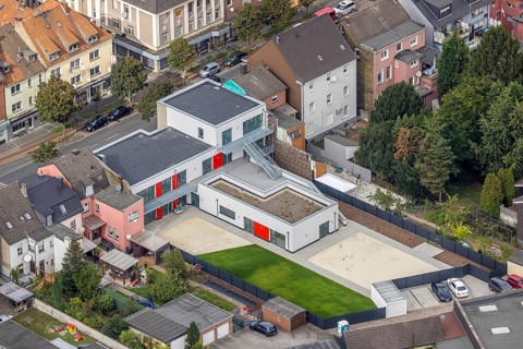 Aerial view, new kindergarten Wilhelmstraße in the district Mitte in Hamm, Ruhr area, North