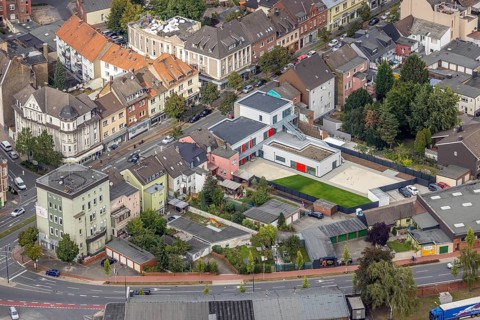 Aerial view, new kindergarten Wilhelmstraße in the district Mitte in Hamm, Ruhr area, North