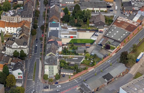 Aerial view, new kindergarten Wilhelmstraße in the district Mitte in Hamm, Ruhr area, North
