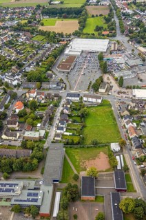 Aerial view, Kaufland supermarket at Wilhelmstraße in the district Mitte in Hamm, Ruhr area, North