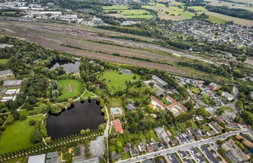Aerial view, Friedrich-Ebert-Park in the district Mitte in Hamm, Ruhr area, North Rhine-Westphalia,