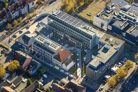 Aerial view, Westfälischer Anzeiger Pressehaus Gutenbergstraße in the Mitte district of Hamm, Ruhr