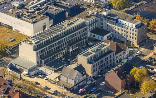 Aerial view, Westfälischer Anzeiger Pressehaus Gutenbergstraße in the Mitte district of Hamm, Ruhr