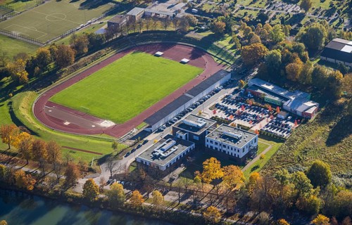 Aerial view, Jahnstadion and Ambulante Reha Bad Hamm as well as Tus Kita Wirbelwind in the district