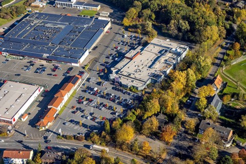 Aerial view, commercial area Römerstraße with Gewerbehof Hövel and Kaufland Hamm-Bockum-Hövel in