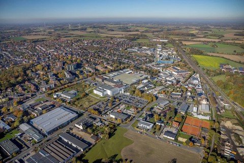 Aerial view, Hella GmbH in the district Bockum-Hövel in Hamm, Ruhr area, North Rhine-Westphalia,