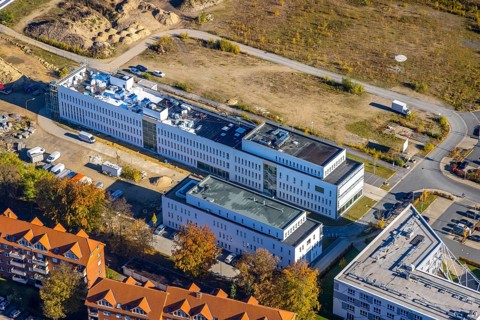 Aerial view, construction site SCI:Q Science Quarter in the district Mitte in Hamm, Ruhr area,