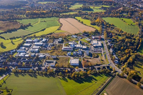 Aerial view, commercial area Hohefeld with Herbert-Rust-Weg in the district Uentrop in Hamm, Ruhr