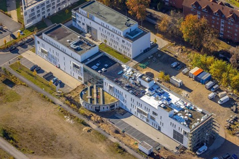 Aerial view, construction site SCI:Q Science Quarter in the district Mitte in Hamm, Ruhr area,