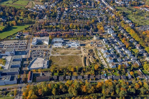 Aerial view, construction site SCI:Q Science Quarter in the Mitte district of Hamm, Ruhr area,