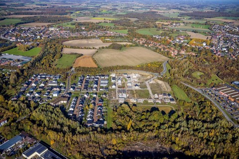 Aerial view, BAustelle Wohngebiet Heimshof Ost am Sachsenring im Stadtteil Heessen in Hamm, Ruhr