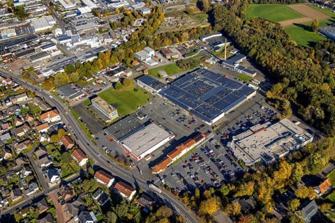 Aerial view, commercial area Römerstraße with Gewerbehof Hövel and Kaufland Hamm-Bockum-Hövel in