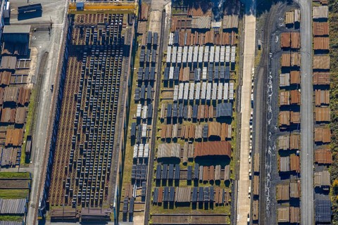 Aerial view, Mannesmann Precision Tubes / Mannesmann Line Pipe Lager am Datteln-Hamm-Kanal im