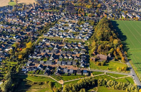 Aerial view, new construction, residential park Schulze-Everding Everdings Hof in the district