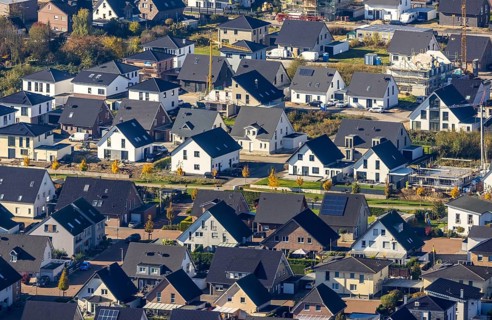 Aerial view, new construction, residential park Schulze-Everding single-family house housing estate