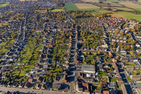 Aerial view, housing estate between Horster Straße and Berliner Straße in the district Bockum-Hövel