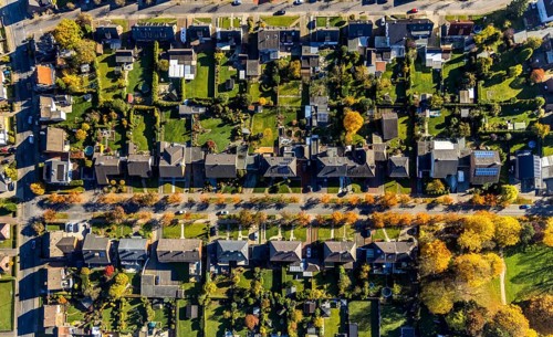Aerial view, housing estate with autumnal avenue of trees between Berliner Straße and Hammer Straße
