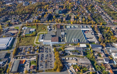 Aerial view, Hella GmbH in the district Bockum-Hövel in Hamm, Ruhr area, North Rhine-Westphalia,