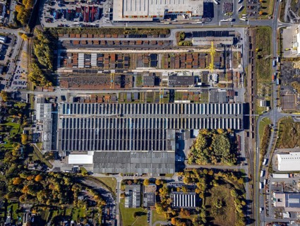 Aerial view, Mannesmann Precision Tubes / Mannesmann Line Pipe Lager am Datteln-Hamm-Kanal im