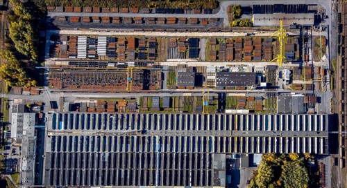Aerial view, Mannesmann Precision Tubes / Mannesmann Line Pipe Lager am Datteln-Hamm-Kanal im