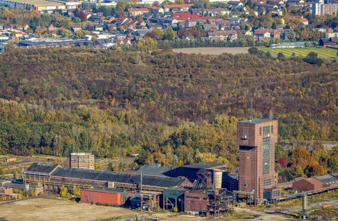 Aerial view, CreativRevier Hamm at the former Ost Zeche Heinrich Robert colliery with hammerhead