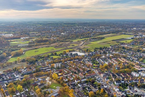 Aerial view, New course of the flood dyke between Münsterstraße and Fährstraße on the river Lippe