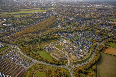 Aerial view, construction area Heimshof Ost at Sachsenring in the district Heessen in Hamm, Ruhr