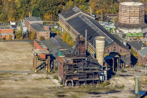 Aerial view, CreativRevier Hamm at the former Ost Zeche Heinrich Robert colliery with hammerhead