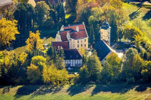 Aerial view, Haus Reck in Lerche in the Overberge district of Bergkamen, Ruhr area, North