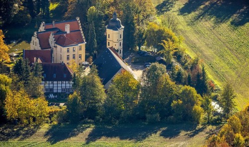 Aerial view, Haus Reck in Lerche in the Overberge district of Bergkamen, Ruhr area, North