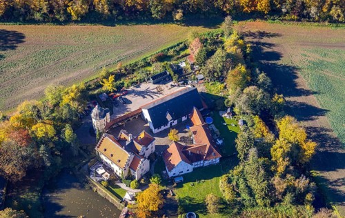 Aerial view, Haus Reck in Lerche in the Overberge district of Bergkamen, Ruhr area, North