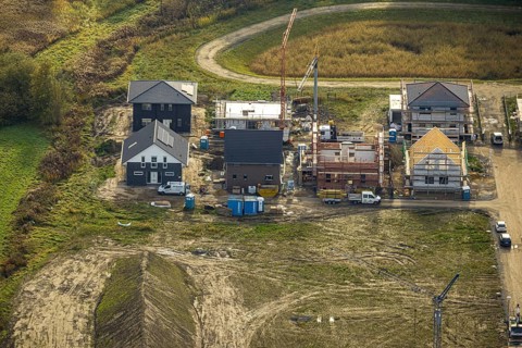 Aerial view, construction area Heimshof Ost at Sachsenring in the district Heessen in Hamm, Ruhr