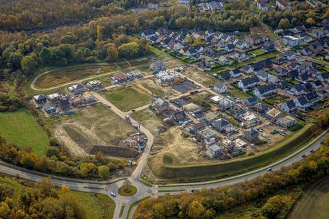 Aerial view, construction area Heimshof Ost at Sachsenring in the district Heessen in Hamm, Ruhr