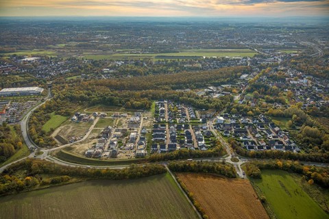 Aerial view, construction area Heimshof Ost at Sachsenring in the district Heessen in Hamm, Ruhr