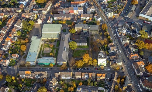Aerial view, Eduard-Spranger-Berufskolleg and Friedrich-List-Berufskolleg and Vorheider Weg bunker