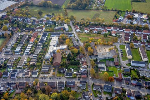 Aerial view, St. Boniface Catholic Church, St. Boniface Senior Citizens' Centre and St. Boniface