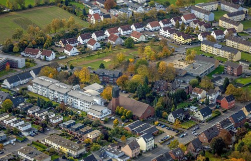 Aerial view, St. Boniface Catholic Church, St. Boniface Senior Citizens' Centre and St. Boniface