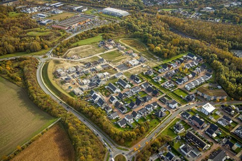 Aerial view, construction area Heimshof Ost at Sachsenring in the district Heessen in Hamm, Ruhr