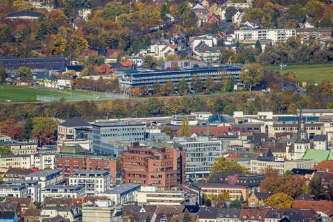 Aerial view, city centre view with view over the Allee-Center to the Hammer Technology and Start-up