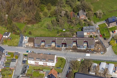Aerial view, construction site, new building kindergarten Großer Sandweg, Bockum-Hövel, Hamm, Ruhr