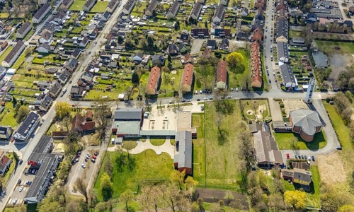 Aerial view, district centre Hamm-Norden, Church Maria Königin, Bockum-Hövel, Hamm, Ruhr area,