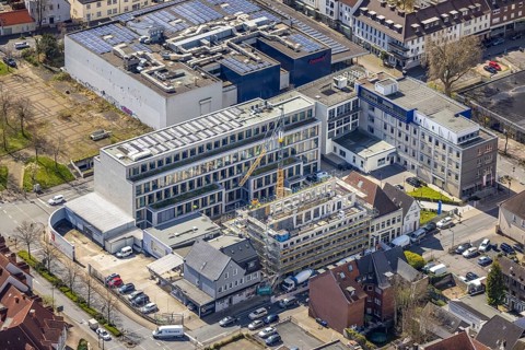 Aerial photo, Widumstraße construction site for new WA office building, Westfälischer Anzeiger,
