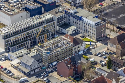Aerial photo, Widumstraße construction site for new WA office building, Westfälischer Anzeiger,