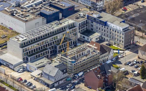 Aerial photo, Widumstraße construction site for new WA office building, Westfälischer Anzeiger,