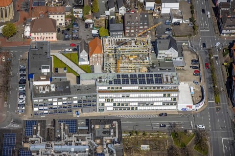 Aerial photo, Widumstraße construction site for new WA office building, Westfälischer Anzeiger,