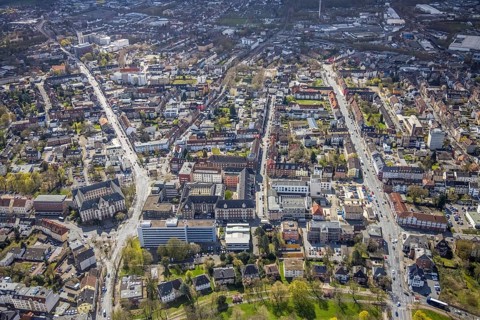 Aerial view, city centre view with town hall, prison and employment agency Hamm, centre, Hamm, Ruhr