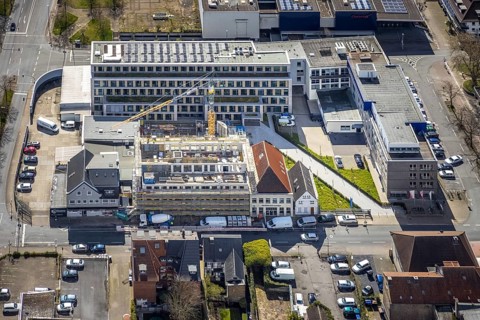 Aerial photo, Widumstraße construction site for new WA office building, Westfälischer Anzeiger,