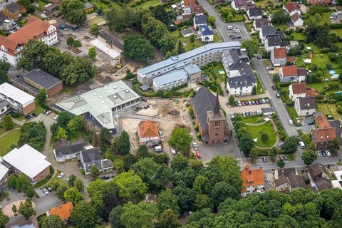 Aerial view, Caritas retirement home St. Josef, cath. Heilig Kreuz Kirche, Haus der Begegnung,